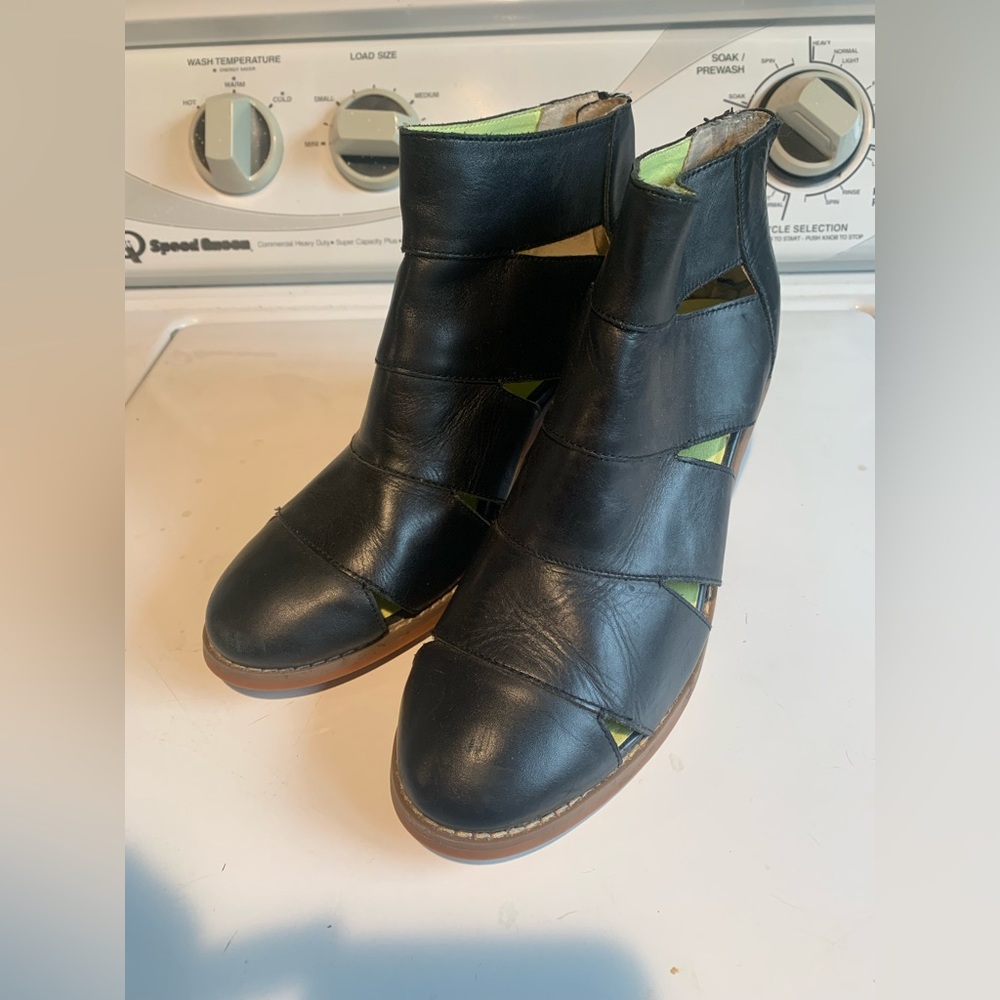 Black Leather Bootie with Cut-Outs